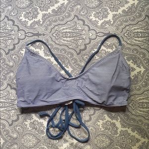 Blue and white striped bathing suit top